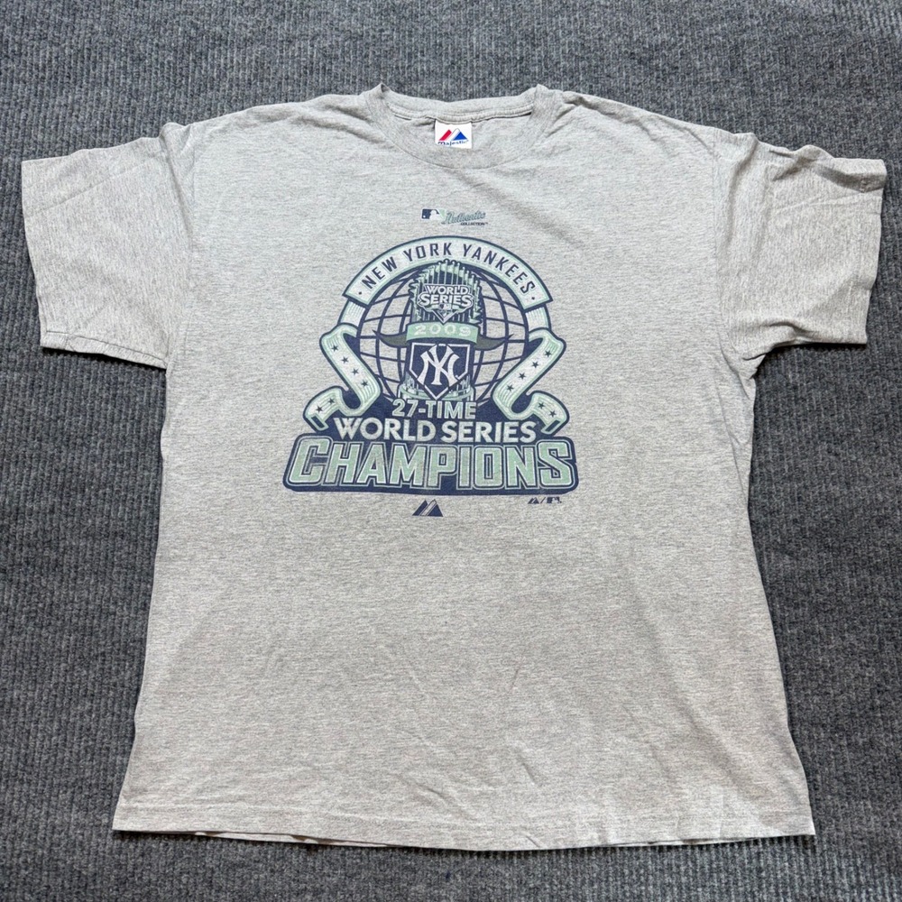Majestic Yankees 2009 World Series Champions T-Shirt XL Gray MLB Graphic Tee